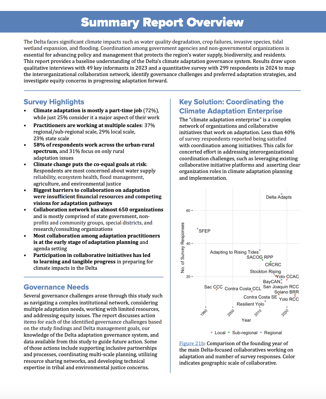 The Governance of Climate Adaptation in the California Delta: Summary Report